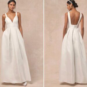 NWT Lulus Wedding Dress: Ready For Romance Ivory Sleeveless Maxi Dress W Pockets